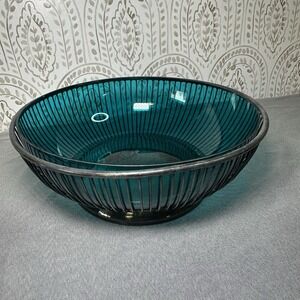 Gorham Silverplate wire basket cobalt blue bowl‎ insert glass made in Sweden